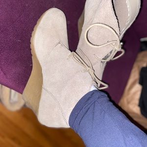 Tan wedge suede short boots size 9